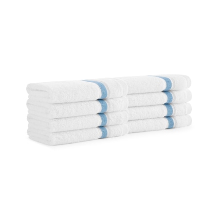 Monarch Brands Aegean Recycled Washcloths 13in x 13in - Stripe, Blue, 8PK P-WC-RT-1313-BL